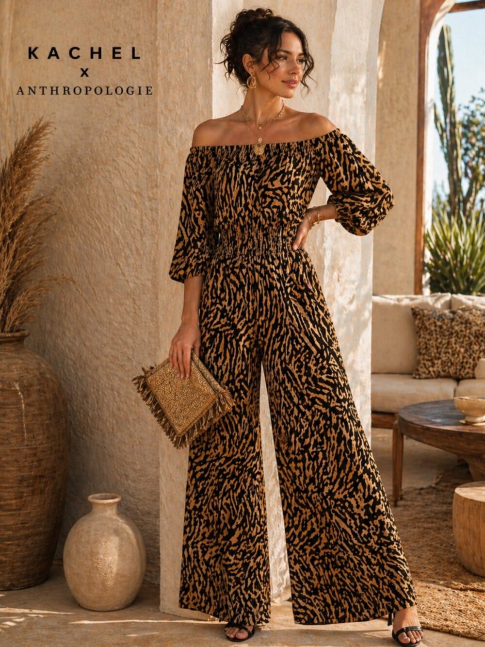 Anthropologie Kachel Zebra Print Off Shoulder Maxi Dress Size 2 Boho Statement